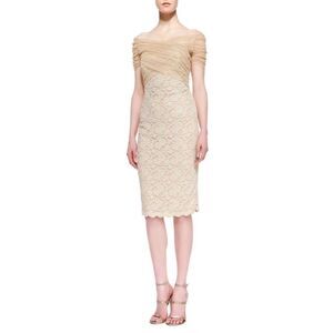 Badgley Mischka Mesh & Lace Stretch Midi Dress